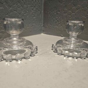 Imperial Glass Candle Stick Holders Set of 2 4" x 3" Clear Glass